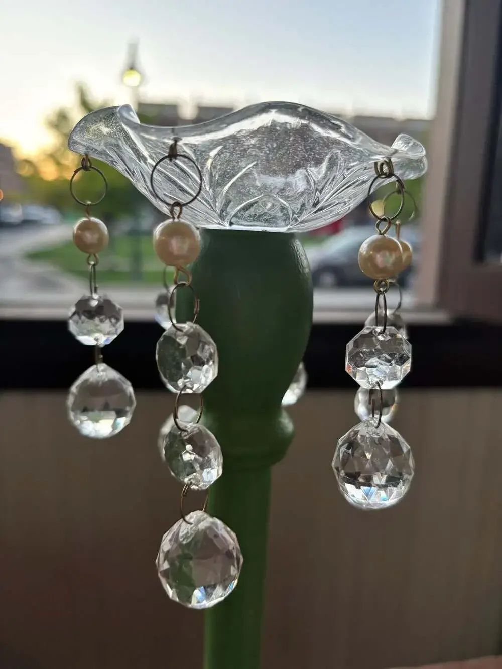 Set of acrylic Crystal Bobeche and Beaded Prisms candle toppers
